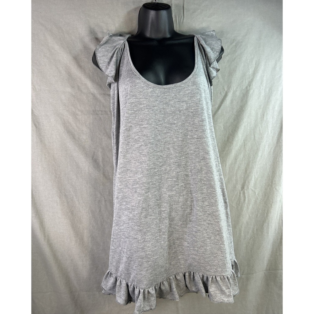 SHEIN Curve Gray Ruffle Hem Tunic‎ Dress | Flutter Sleeve Scoop Neck Mini - Picture 3 of 15